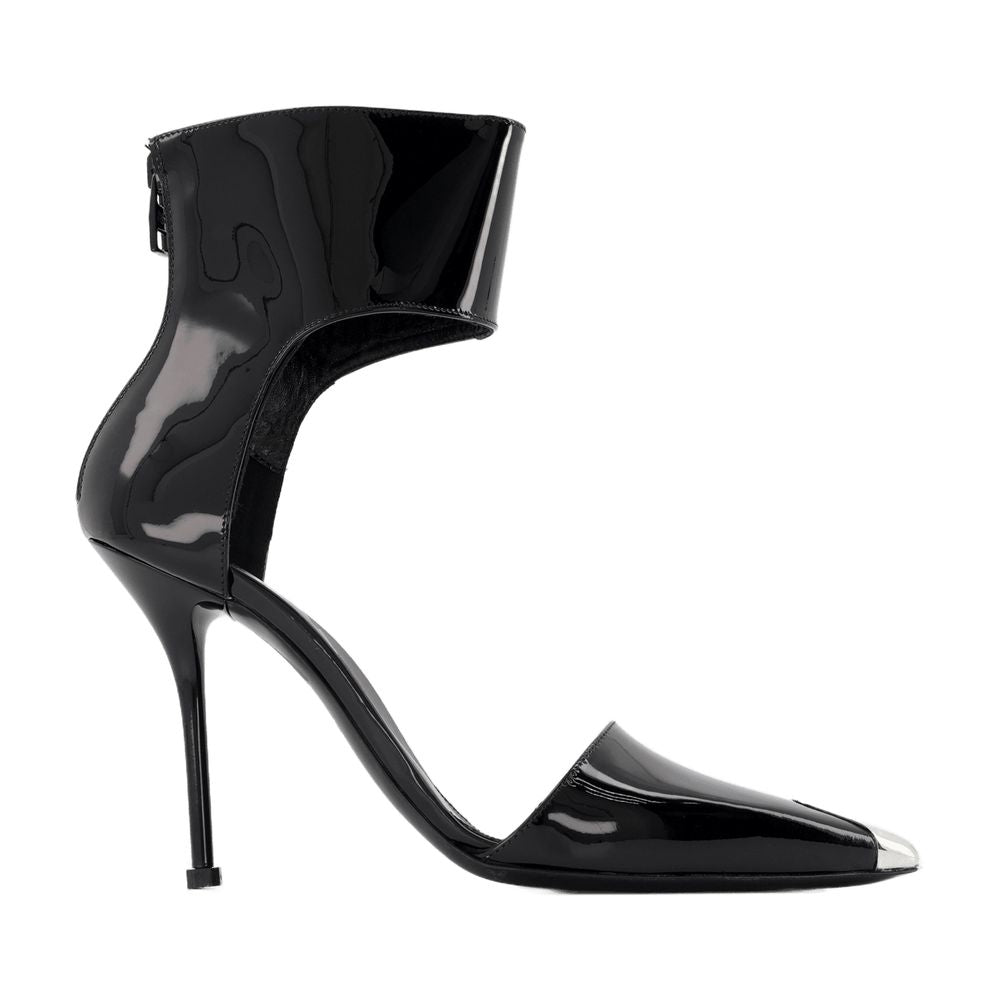 Alexander McQueen Patent Leather Cut-Out Heel Sandal — Black