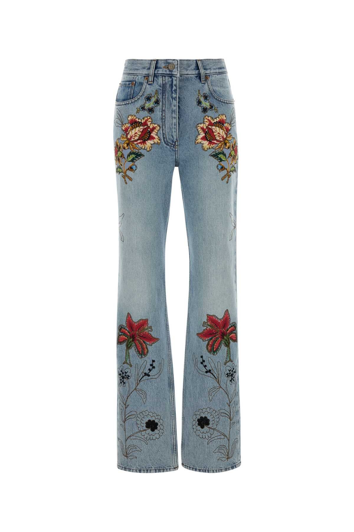 Valentino Garavani Embroidered Floral Jeans — Blue