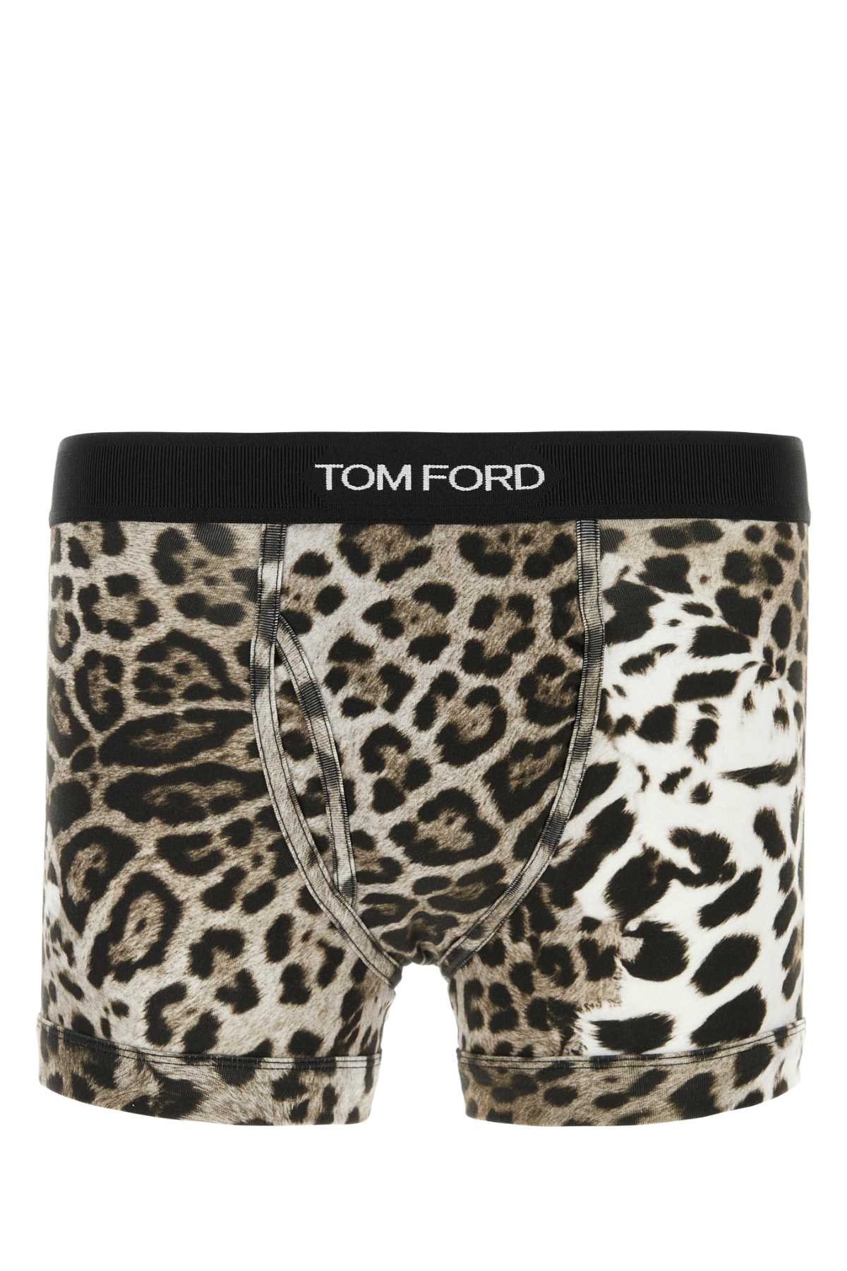 Tom Ford Snow Leopard Print Stretch Cotton Boxer — Tan