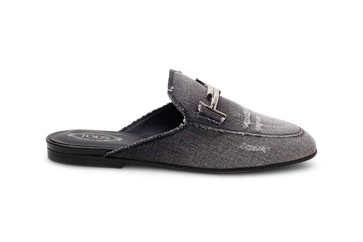 Tod's Denim Logo Mule — Black