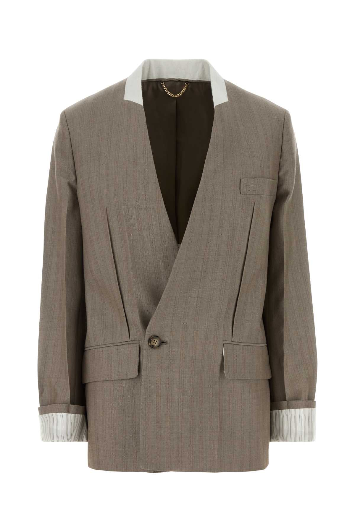 Victoria Beckham Virgin Wool Oversized Blazer — Beige