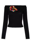 Alexander McQueen Floral-Embroidered Cotton Sweater — Black
