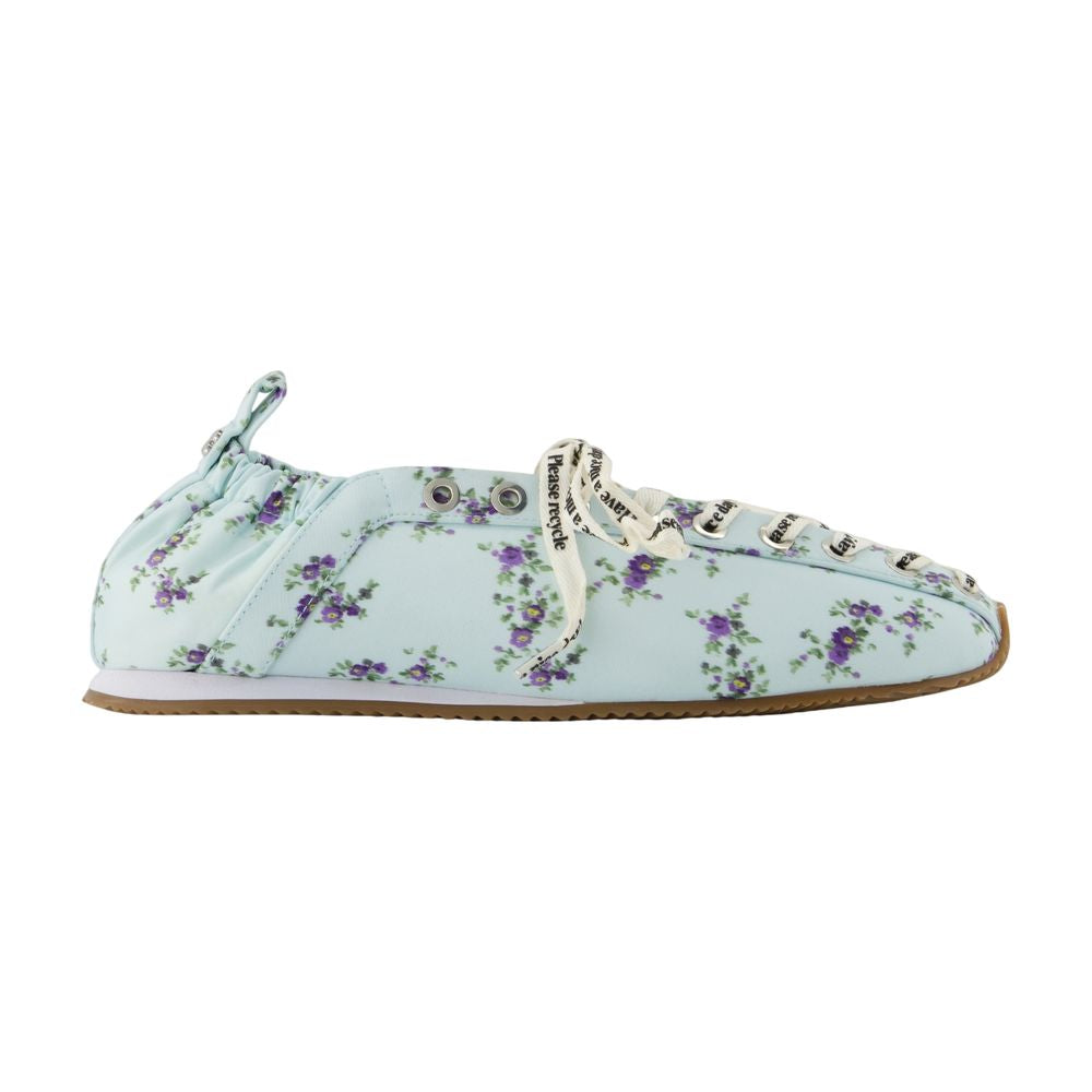 Ganni Floral-Print Lace-Up Flat — White