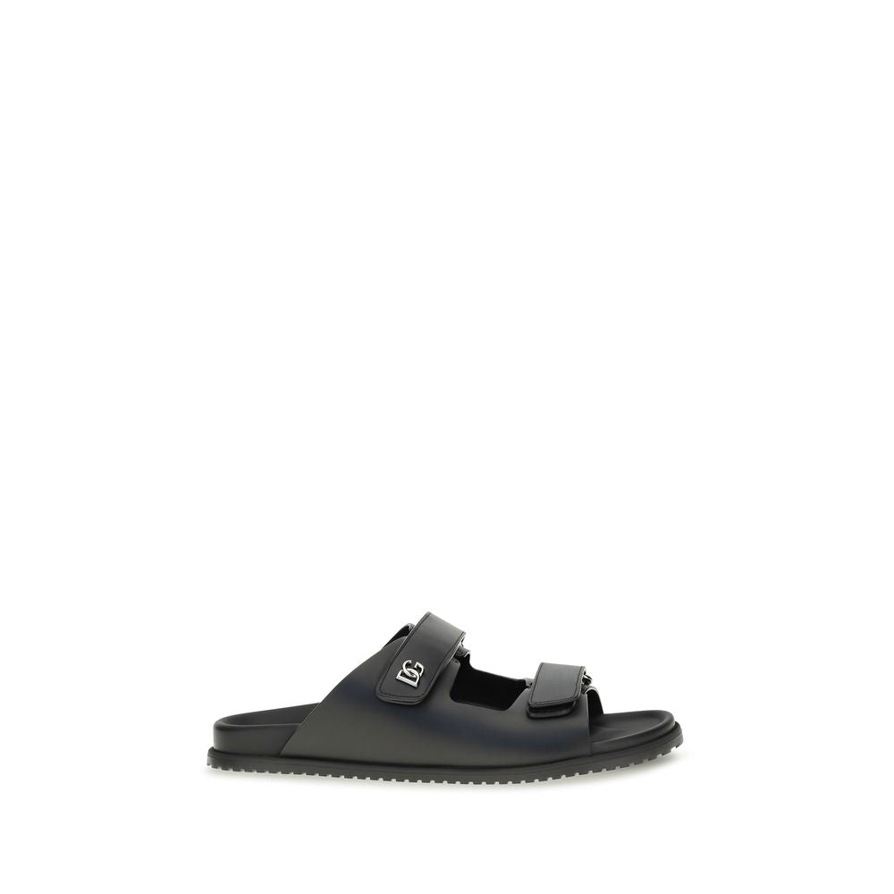 Dolce & Gabbana Leather Buckle-Strap Sandals — Black