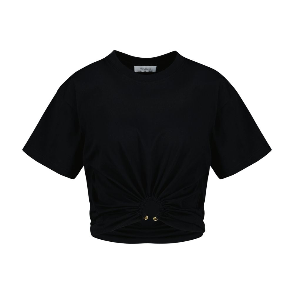 Rabanne Twist-Front Cotton T-Shirt — Black