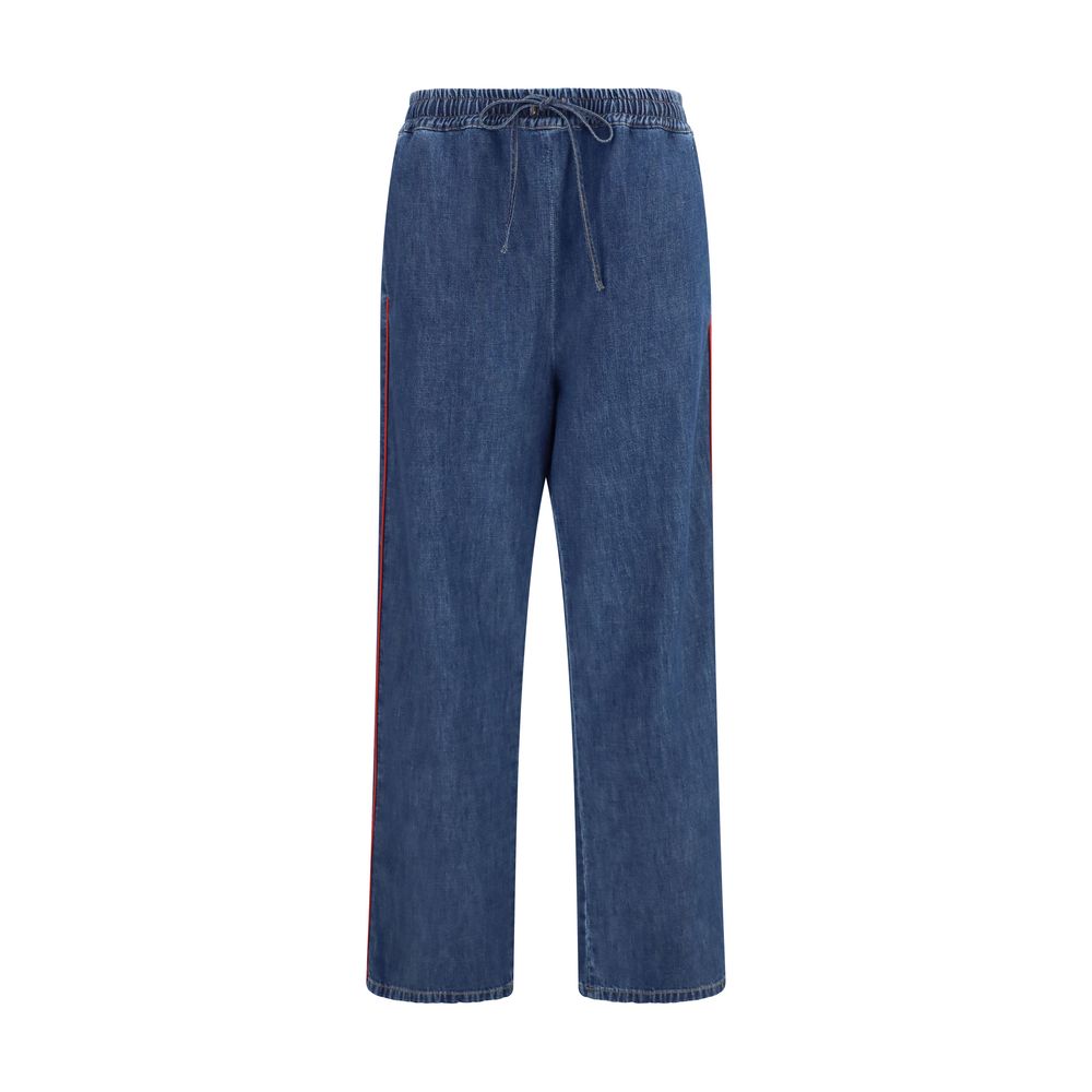Valentino Garavani Wide-Leg Denim with Side Stripe Jeans — Blue