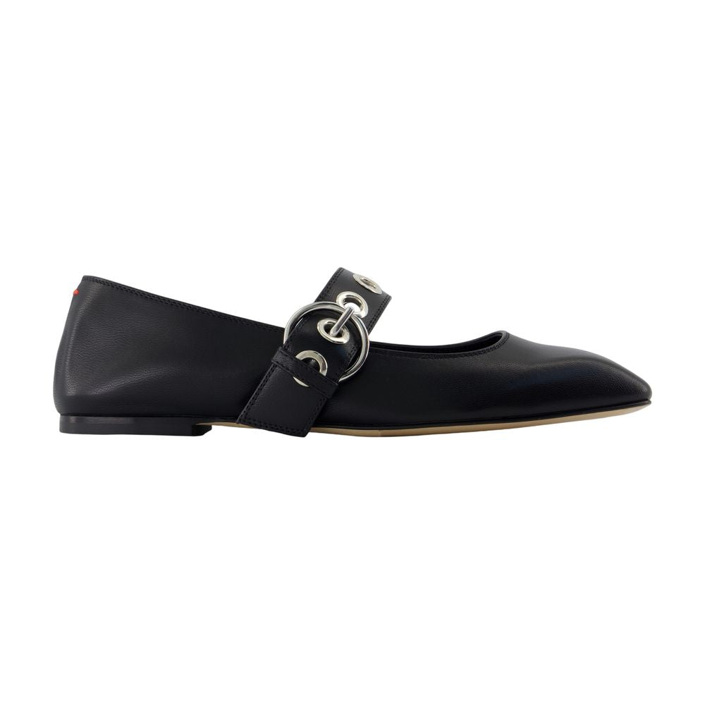 Aeyde Uma Eyelet Ballerina Flat — Black