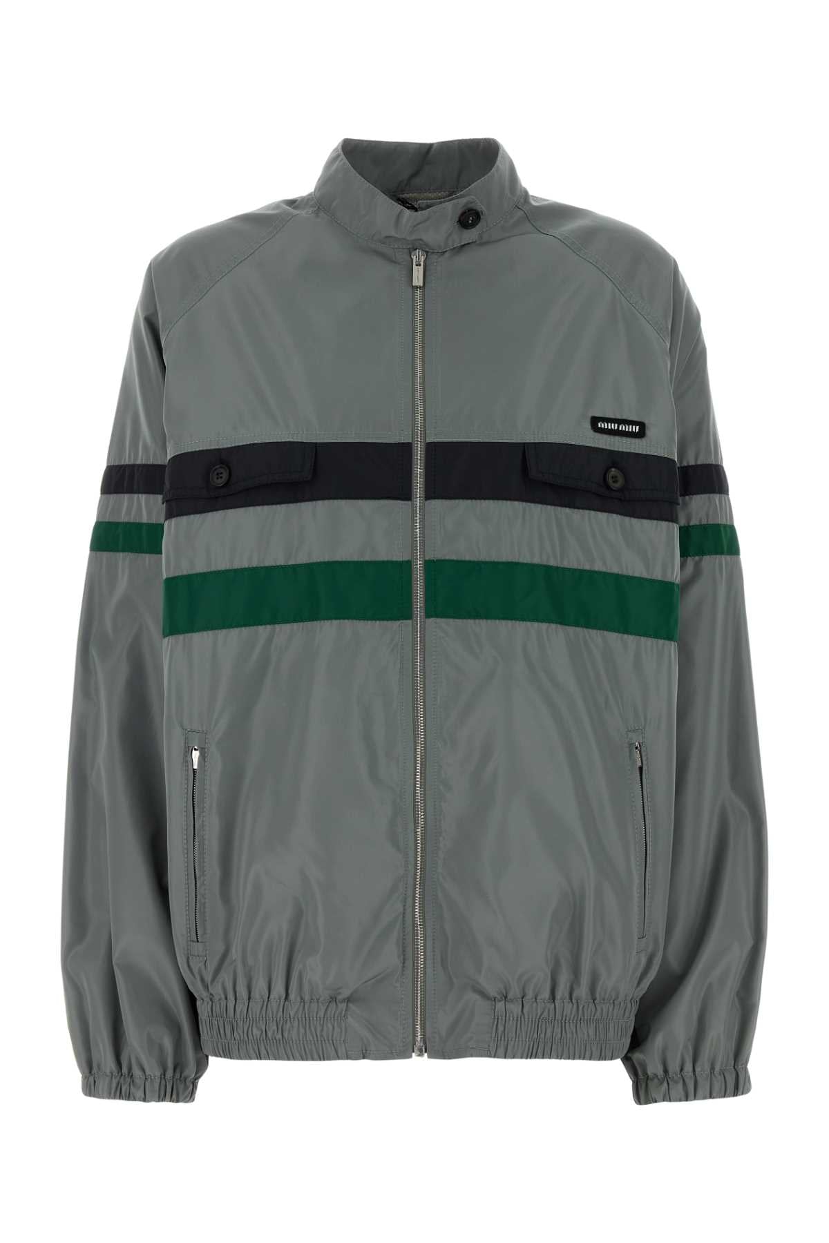 Miu Miu Striped Recycled Polyester Jacket — Gray