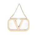 Valentino Garavani Logo-Plaque Clear Clutch — Gold
