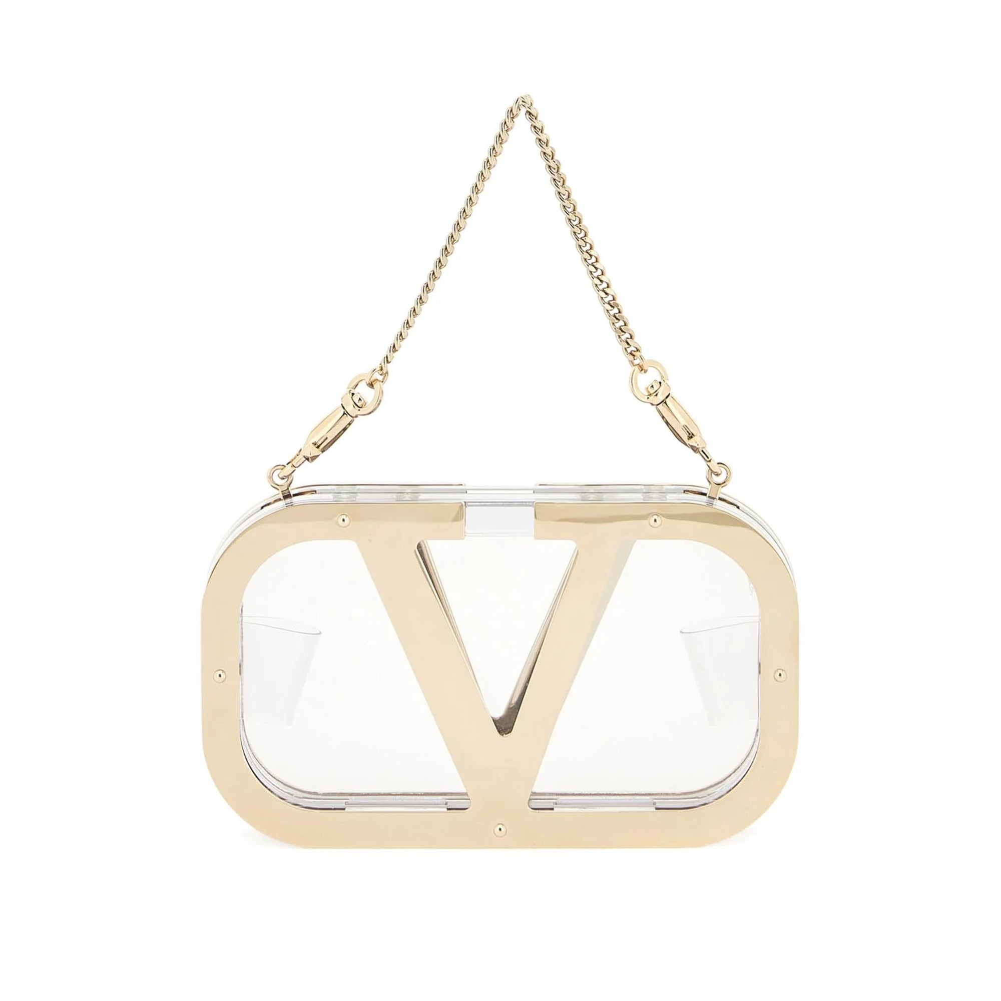 Valentino Garavani Logo-Plaque Clear Clutch — Gold