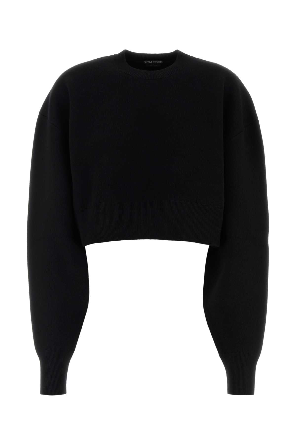 Tom Ford Cropped Wool-Cashmere Sweater — Black