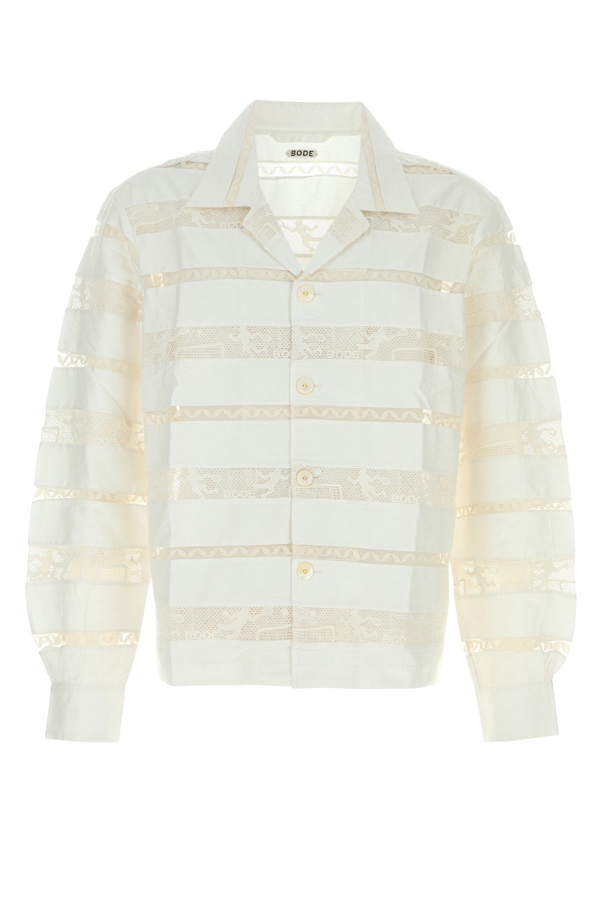 Bode Lace-Striped Cotton Shirt — Cream