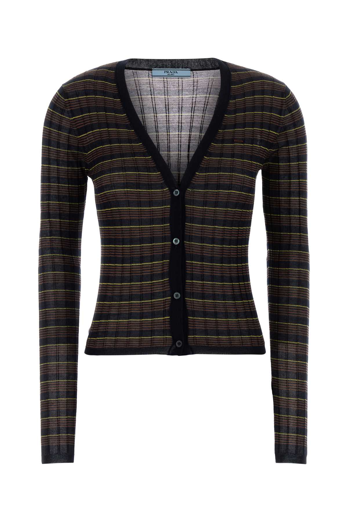 Prada Striped Cashmere-Silk Knit Cardigan — Navy