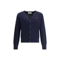 AMI Paris Merino Wool Logo-Embroidered Cardigan — Navy
