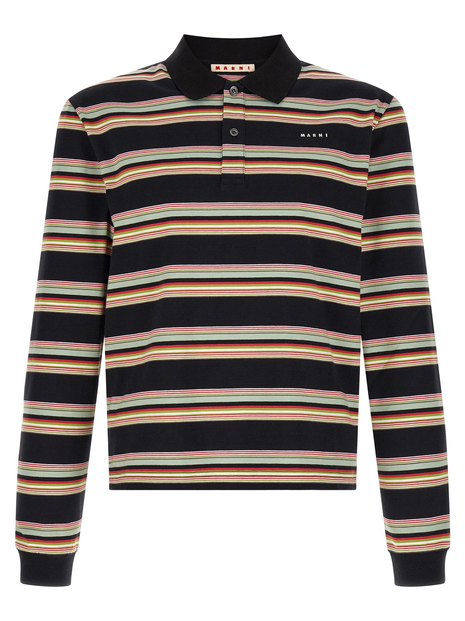 Marni Striped Cotton Polo Shirt — Black