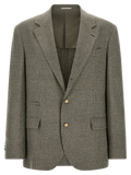 Brunello Cucinelli Prince of Wales Wool and Cashmere Blazer — Green