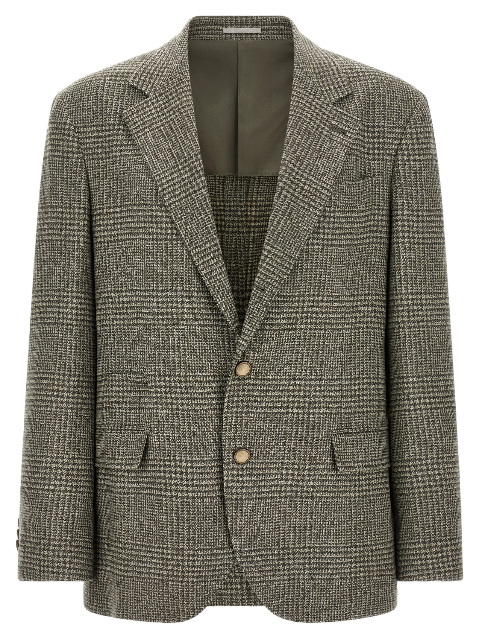 Brunello Cucinelli Prince of Wales Wool and Cashmere Blazer — Green
