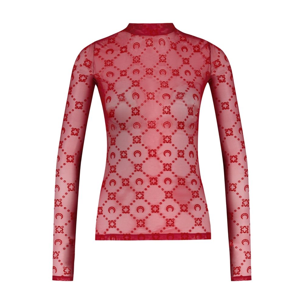 Marine Serre Flock Monogram Mesh Blouse — Red