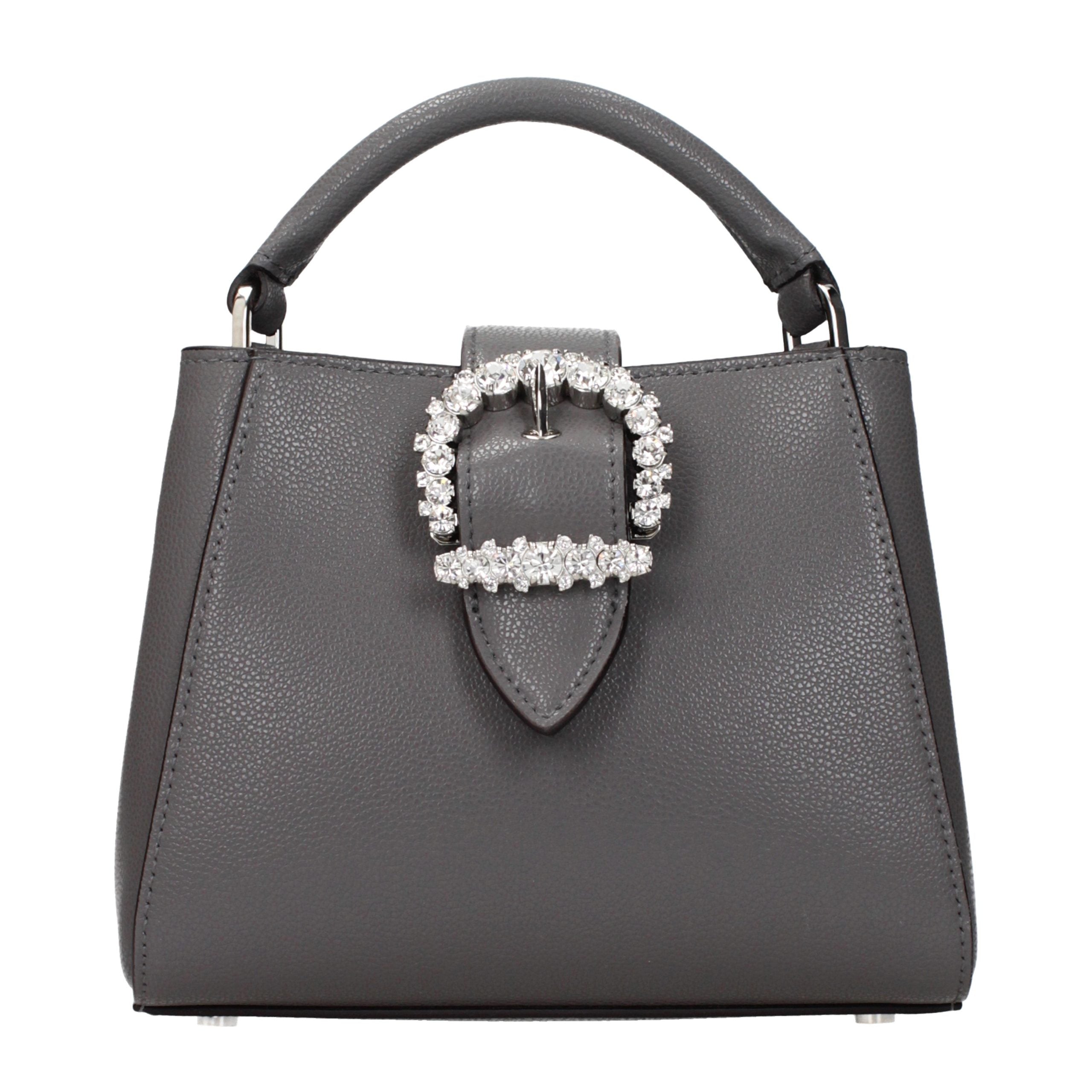 Jimmy Choo Crystal-Embellished Leather Top Handle Bag — Gray