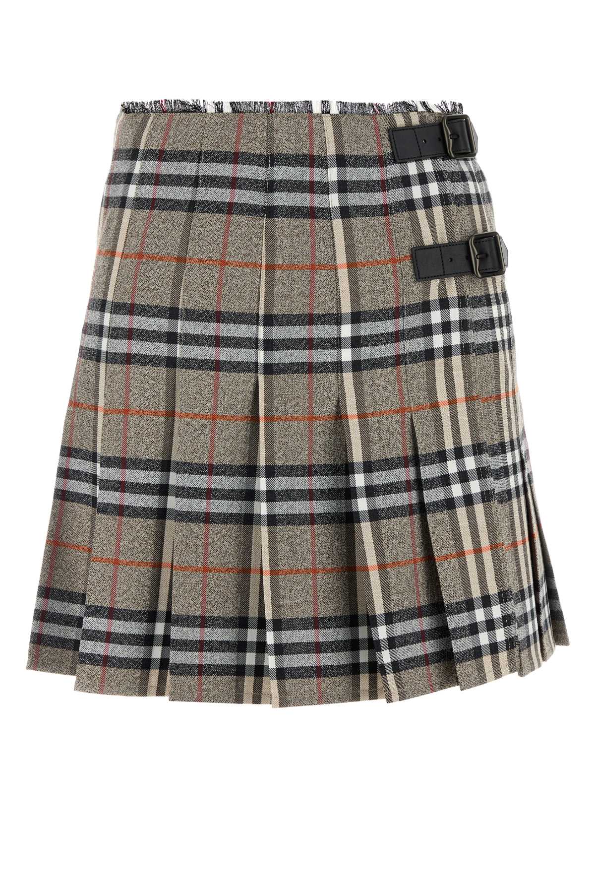 Burberry Tartan Wool Skirt — Beige
