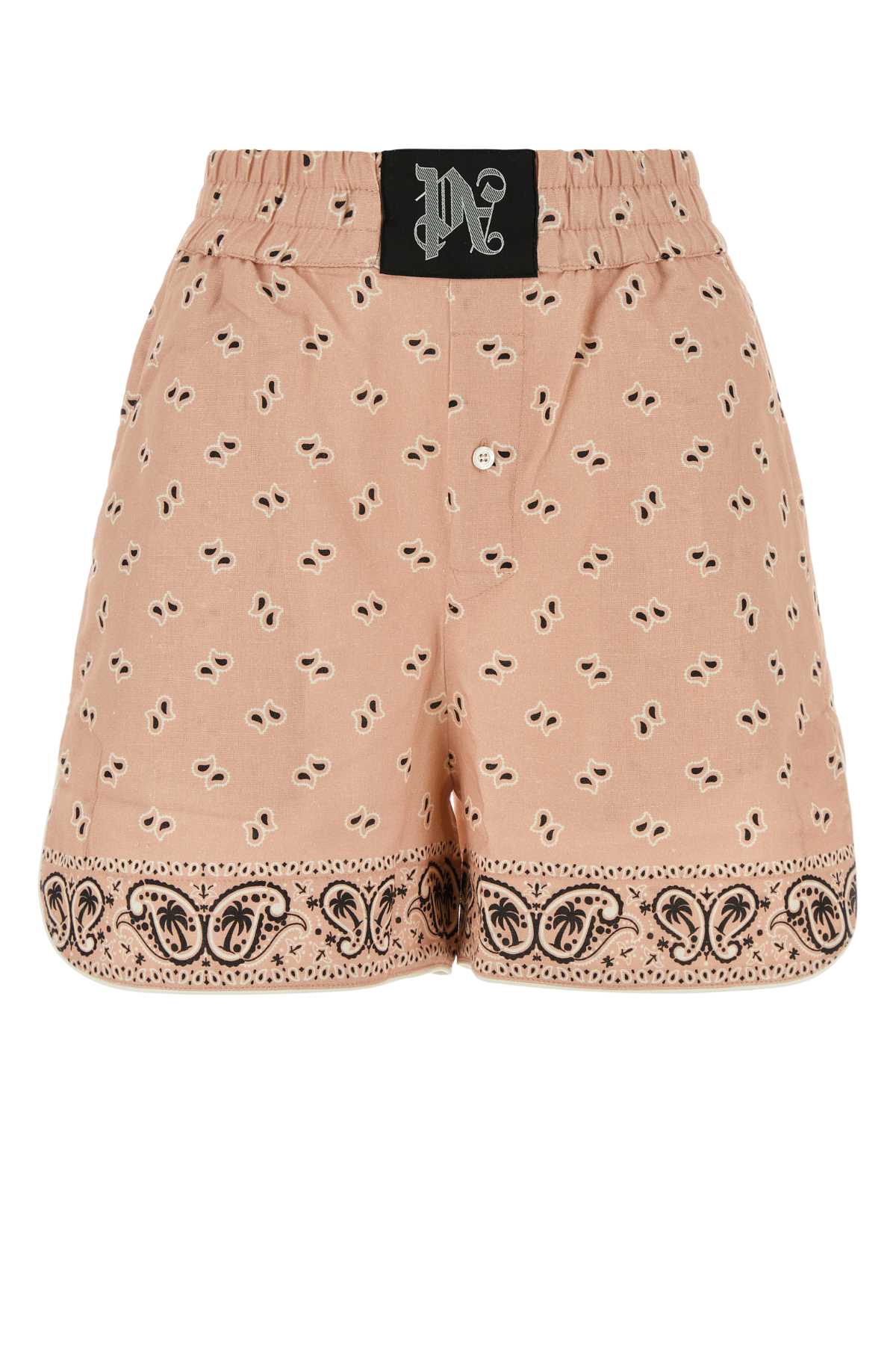 Palm Angels Linen-Cotton with Eyelet Embroidery Bermuda Shorts — Pink
