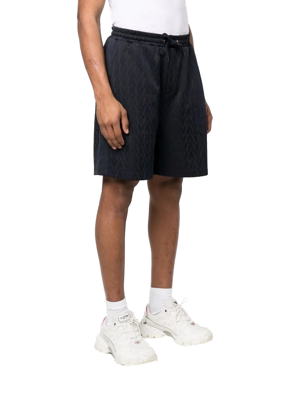 Valentino Monogram Jersey Track Shorts — Navy