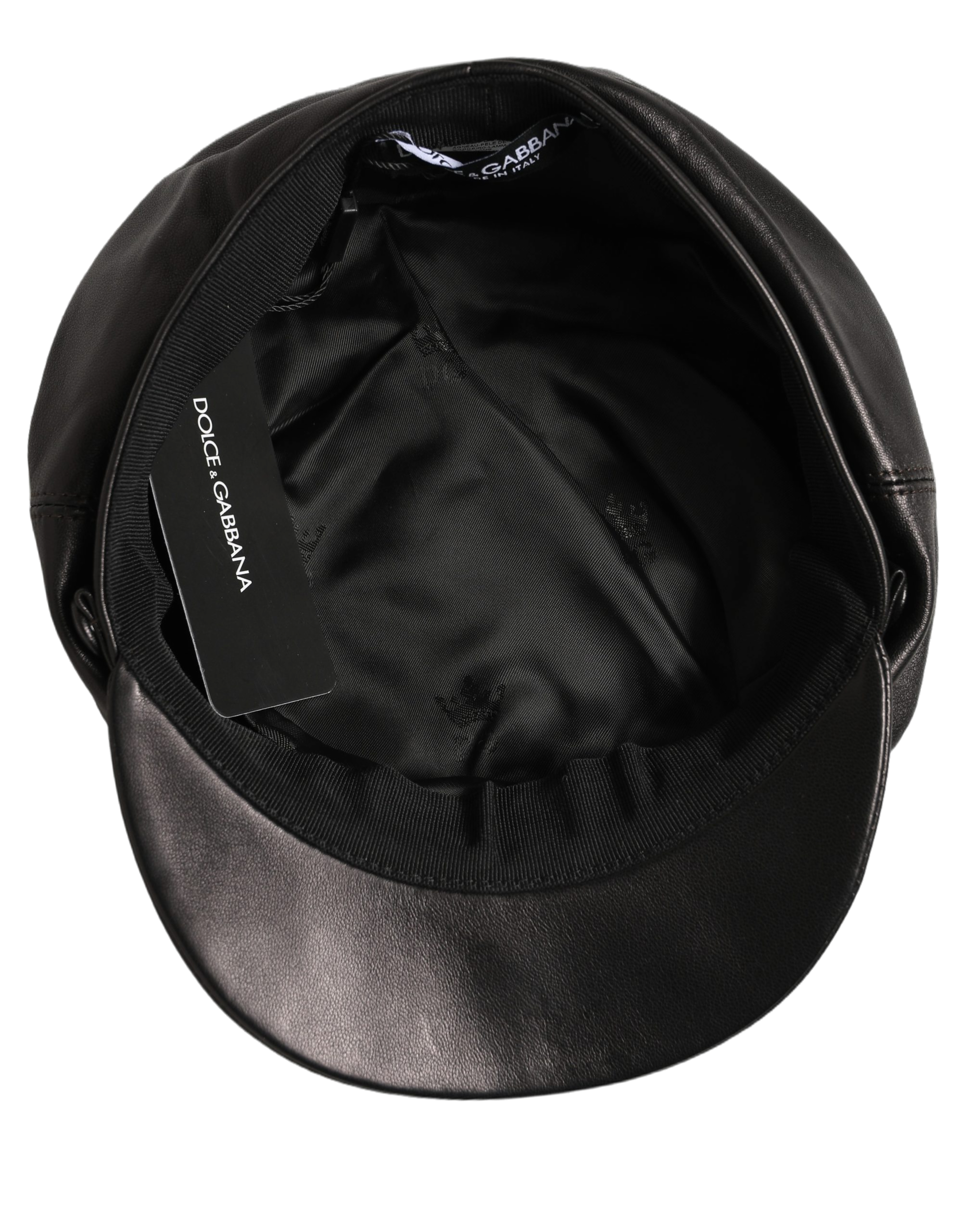 Dolce & Gabbana HAT10008 Lambskin Leather Flat Cap — Black