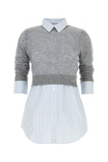 Alexander Wang Mixed-Media Knit and Shirt Blouse — Gray