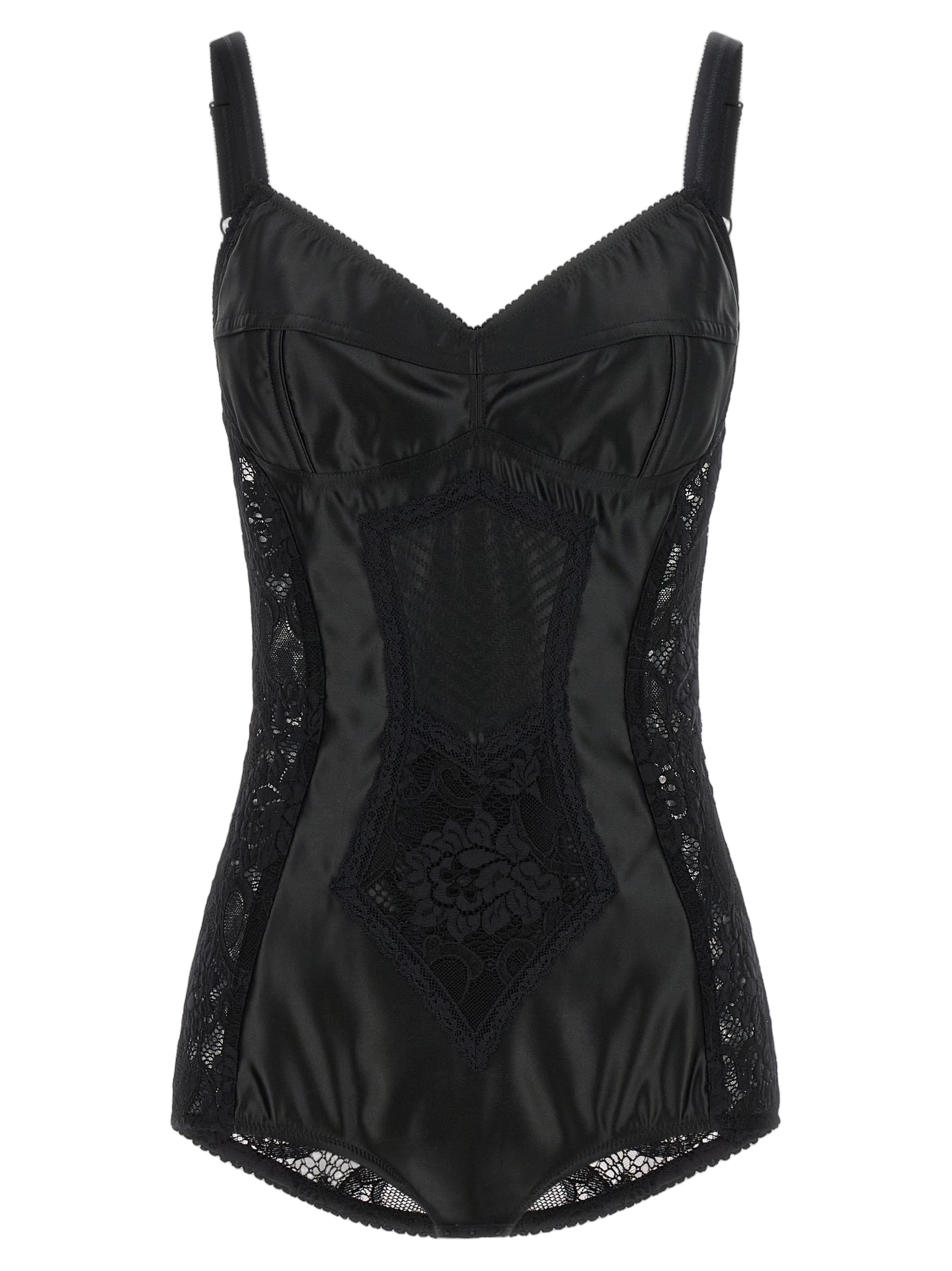 Dolce & Gabbana Lace-Panelled Satin Bodysuit — Black