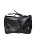 Jil Sander Crocodile-Embossed Leather Crossbody Bag — Black