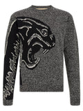 Valentino Garavani Panther-Intarsia Virgin Wool Sweater — Gray