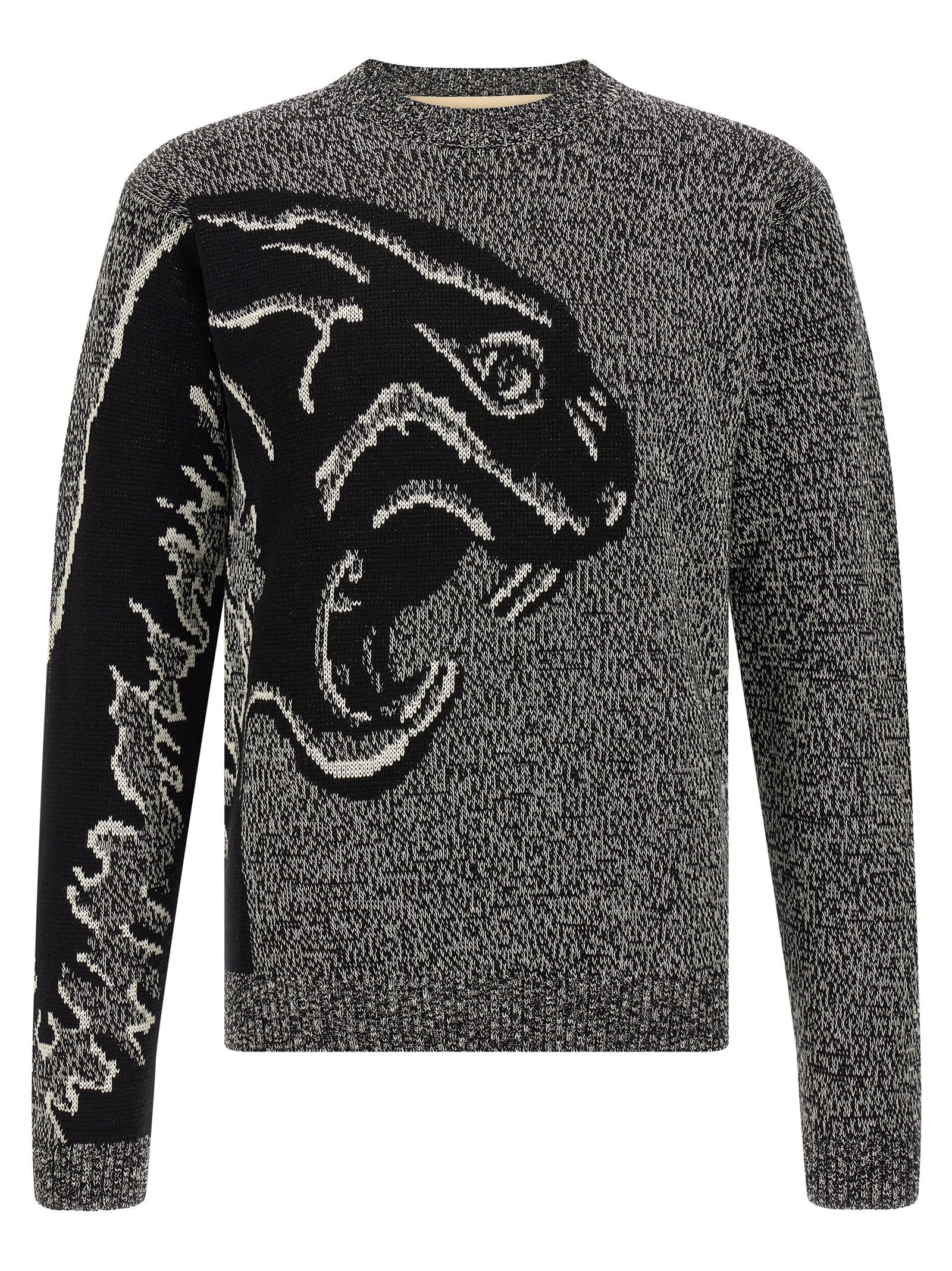 Valentino Garavani Panther-Intarsia Virgin Wool Sweater — Gray