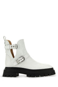 Stuart Weitzman Buckle-Strap Leather Boot — White