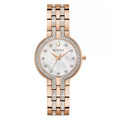 Bulova Crystal-Embellished White Dial Watch — Rose Gold