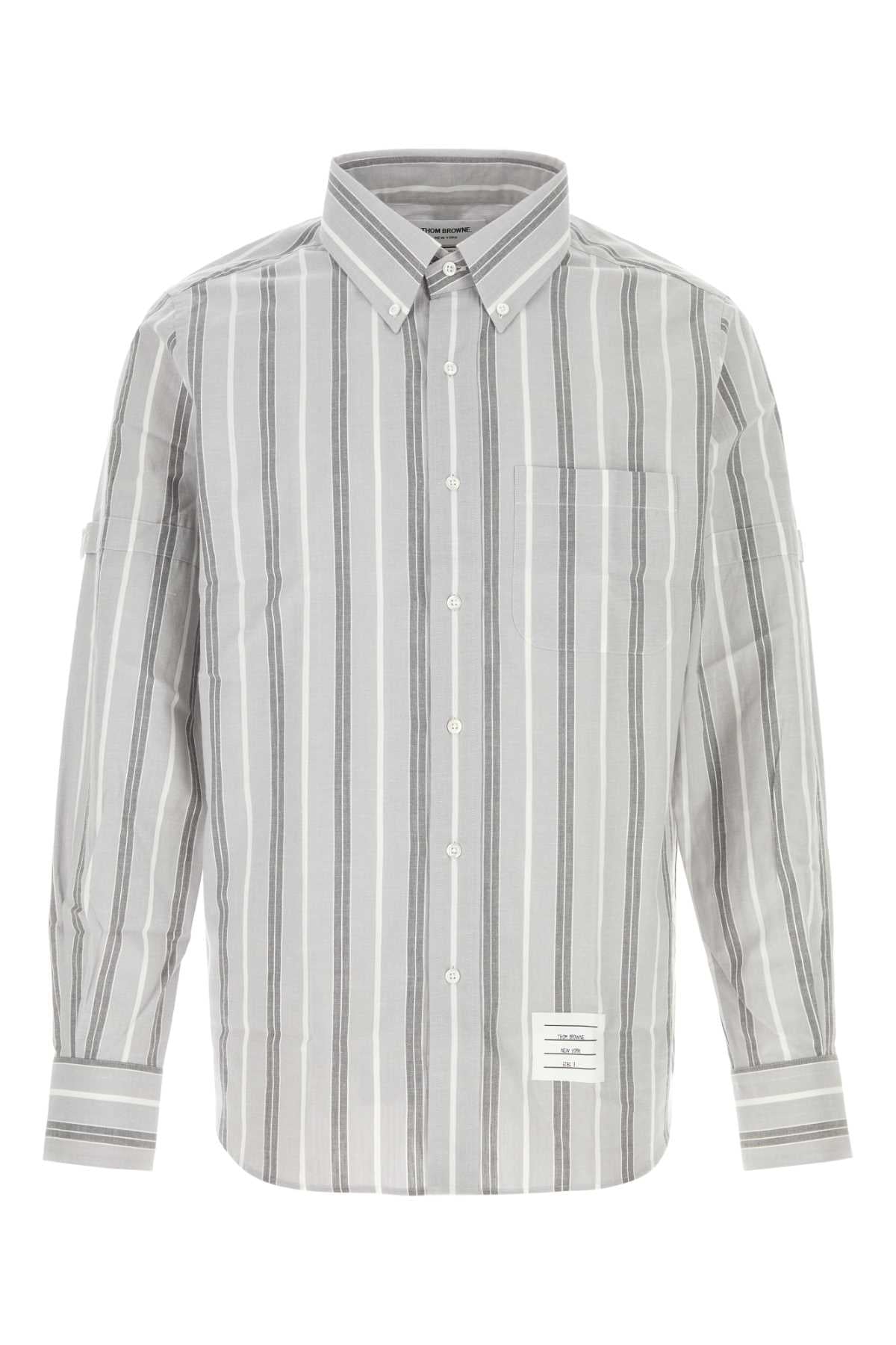 Thom Browne Striped Cotton Shirt — Gray