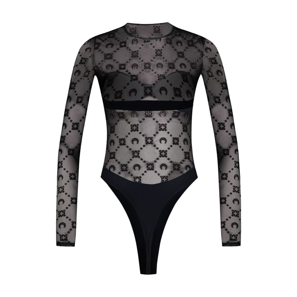 Marine Serre Moonogram Mesh Flock Bodysuit — Black