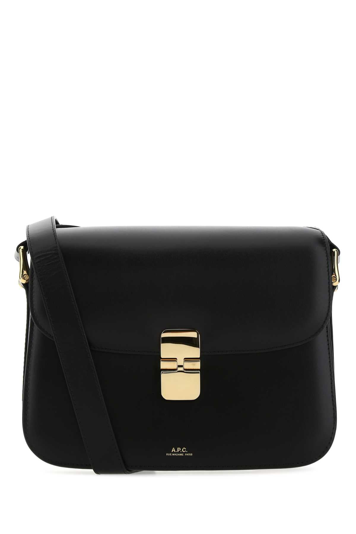 A.P.C. Gold-Clasp Leather Shoulder Bag — Black