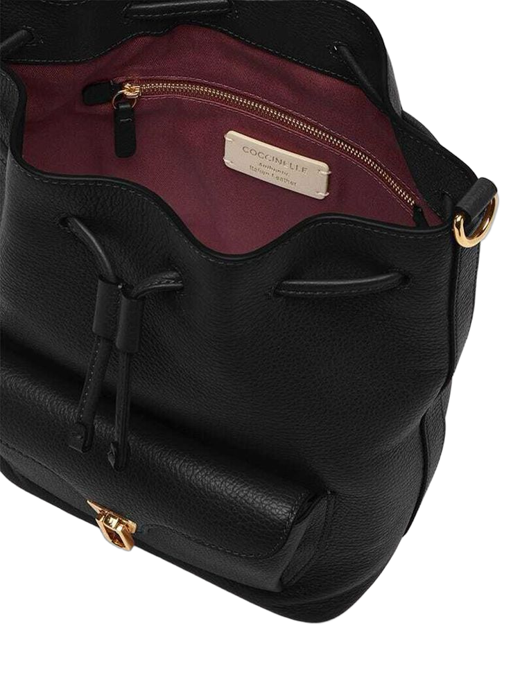 Coccinelle Pebbled Leather Shoulder Bag — Black