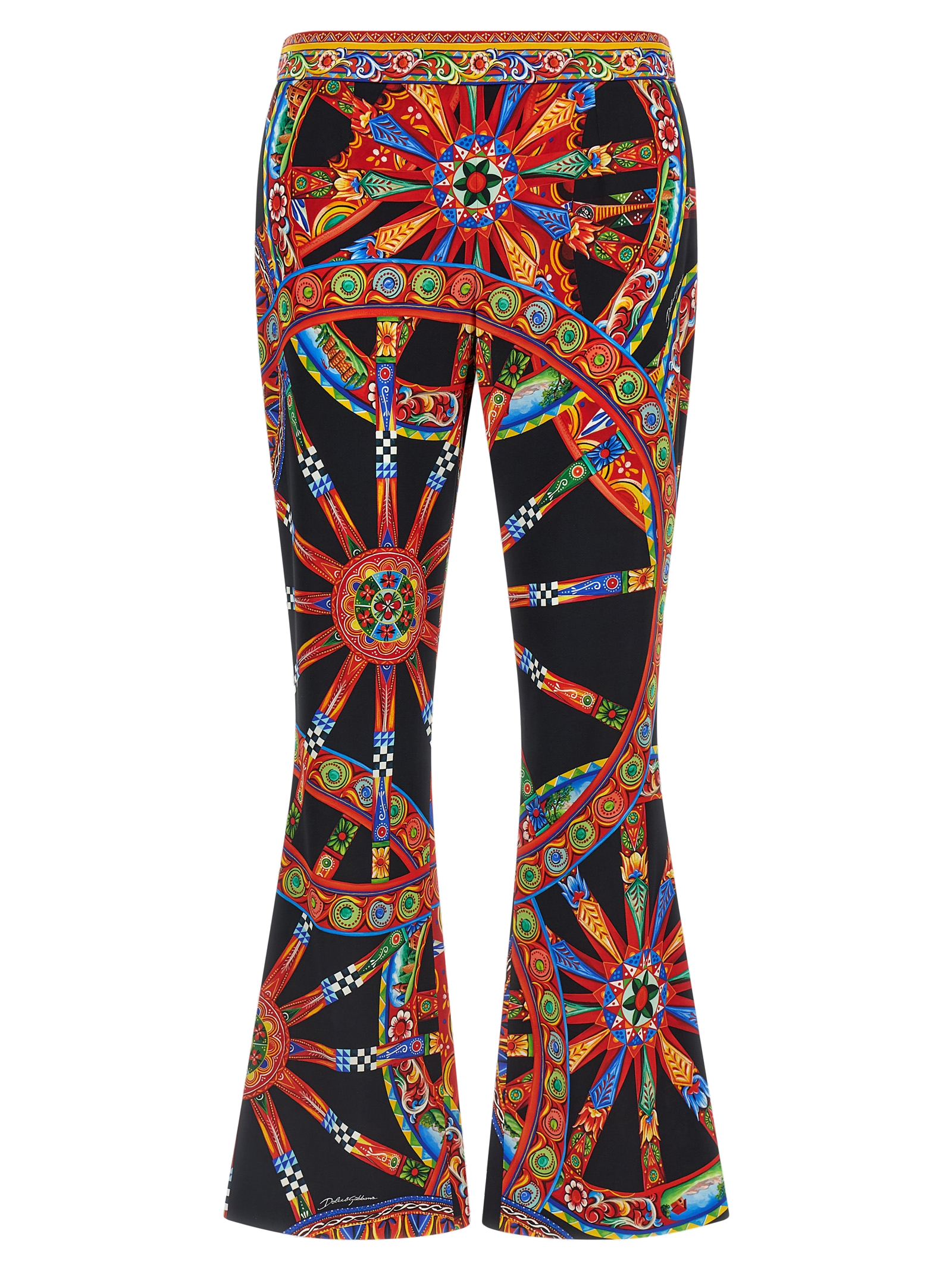 Dolce & Gabbana Sicilian Carretto Print Silk Trousers — Multicolor