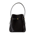 Toteme Crocodile-Embossed Leather Top Handle Bag — Black