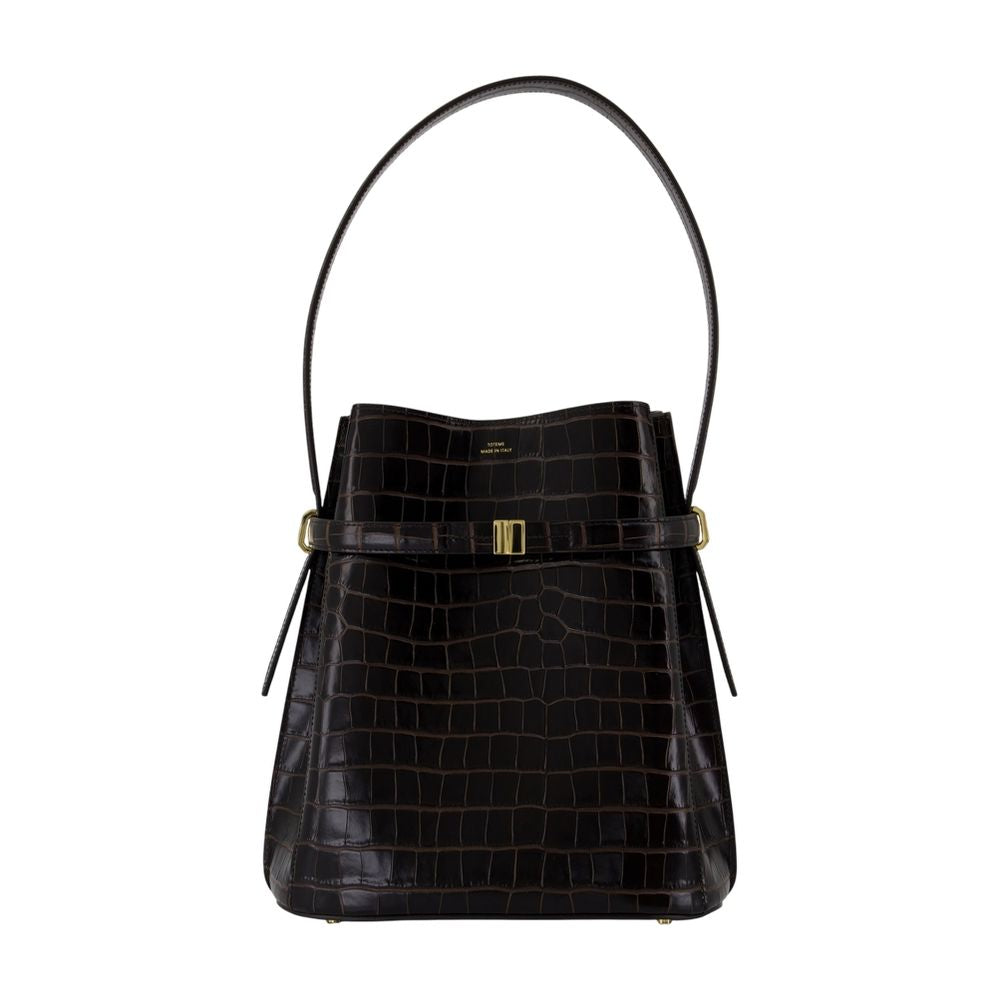 Toteme Crocodile-Embossed Leather Top Handle Bag — Black