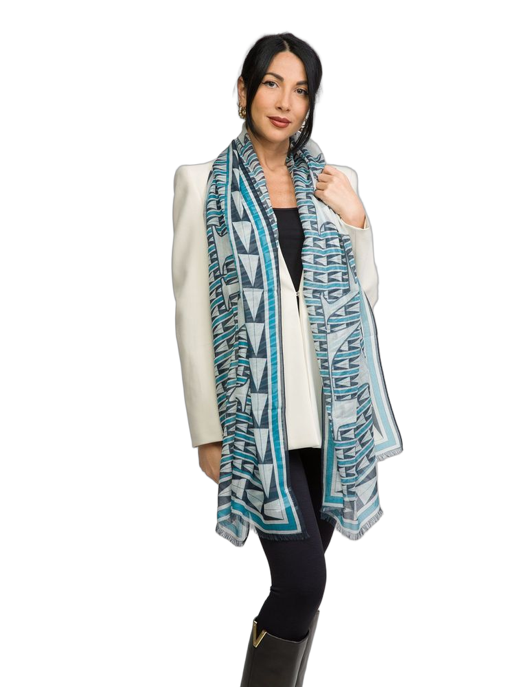 Lanvin Wool Geometric Scarf — Blue