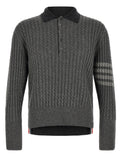 Thom Browne Virgin Wool Ribbed Polo — Gray