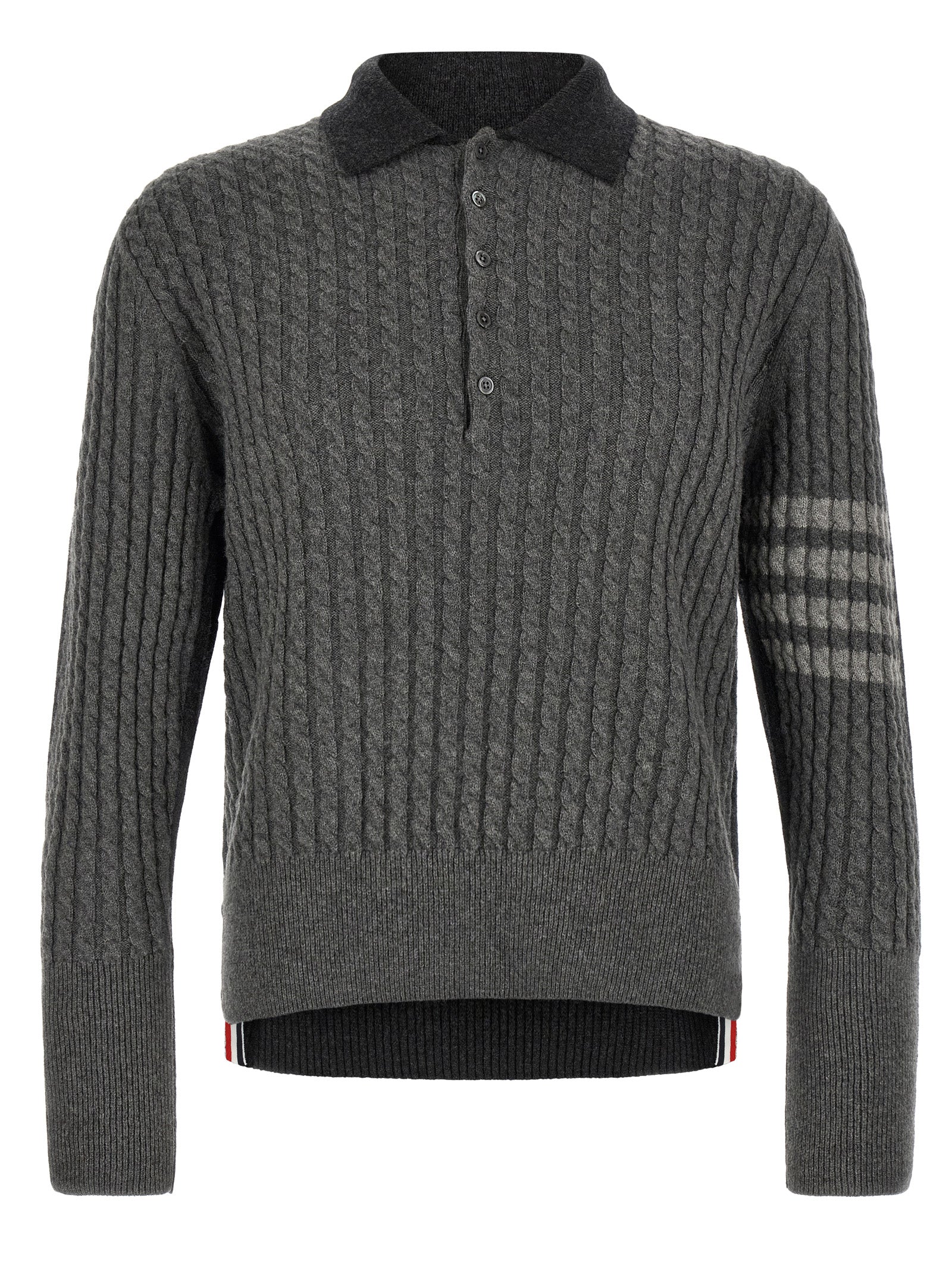 Thom Browne Virgin Wool Ribbed Polo — Gray