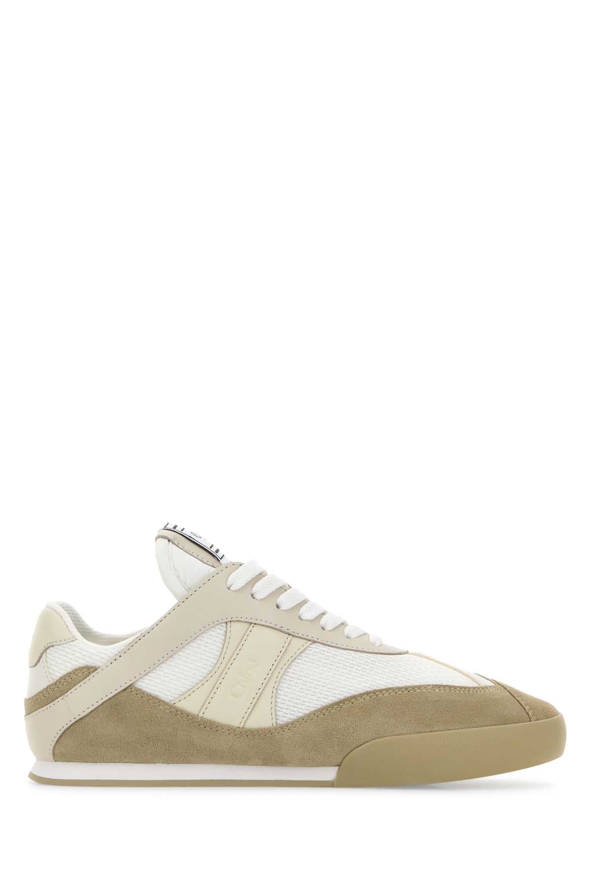 Chloé Mixed-Material Low-Top Sneaker — Beige