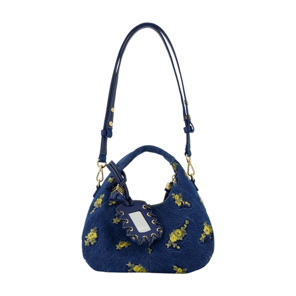 Ganni Floral Cotton Shoulder Bag — Navy