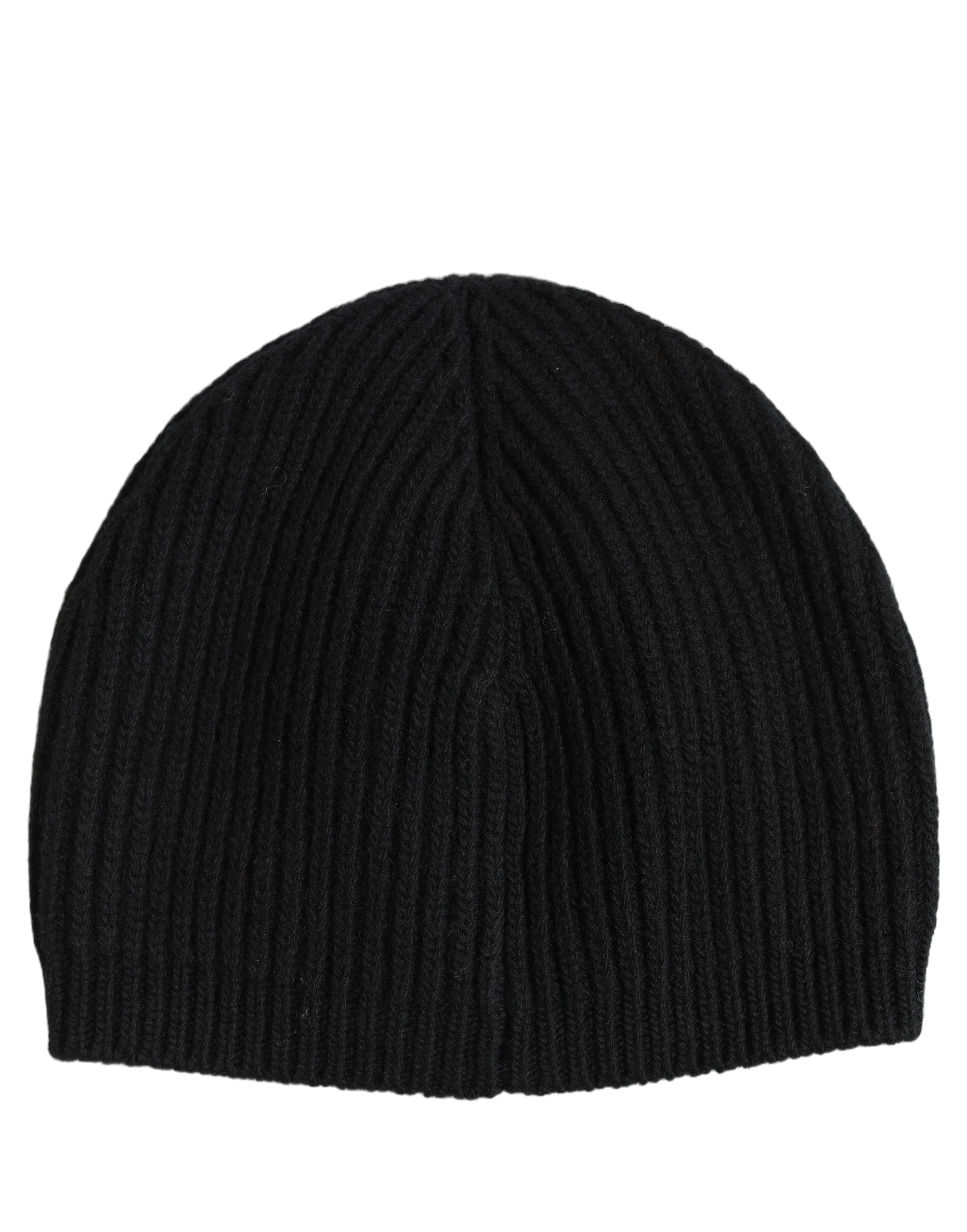 Dolce & Gabbana HAT10072 Virgin Wool Ribbed Beanie — Black