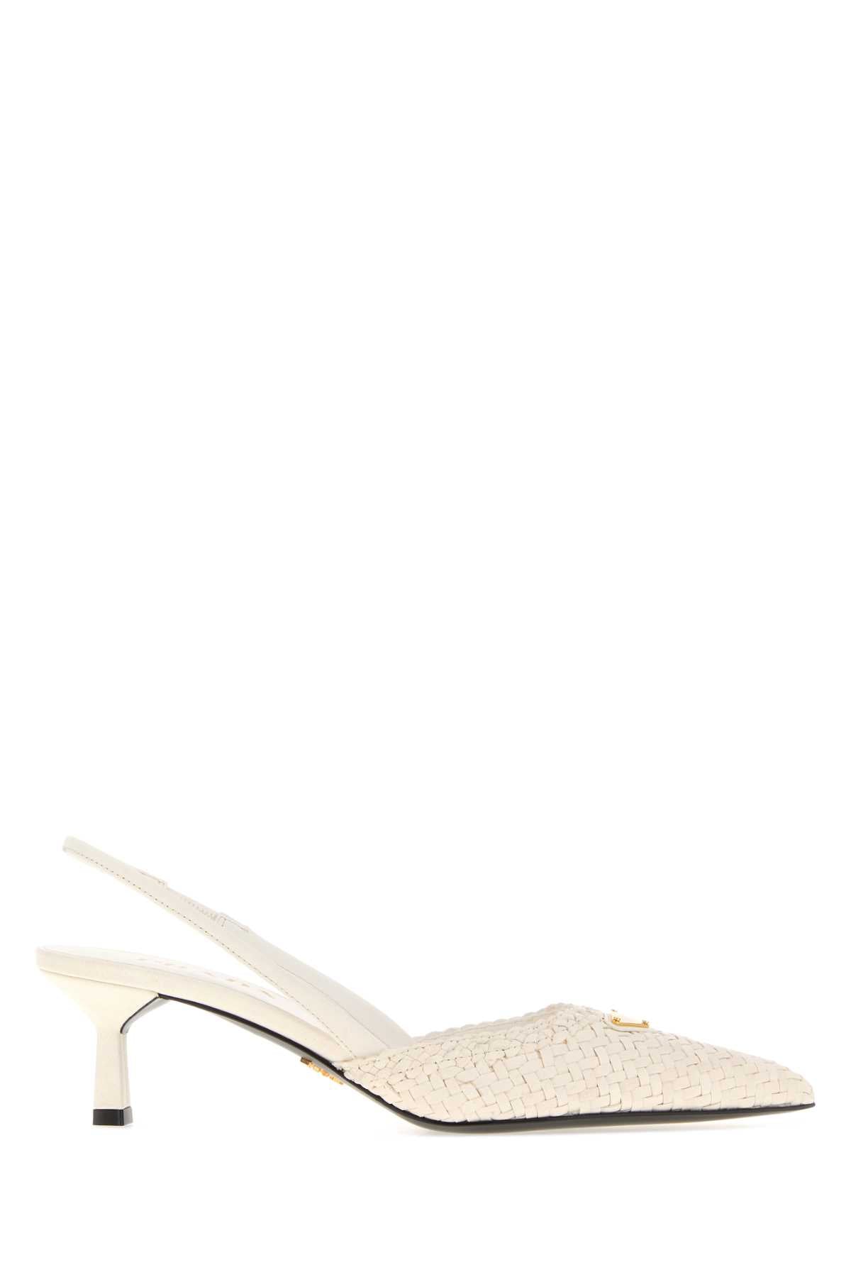 Prada Woven Leather Slingback Pump — White