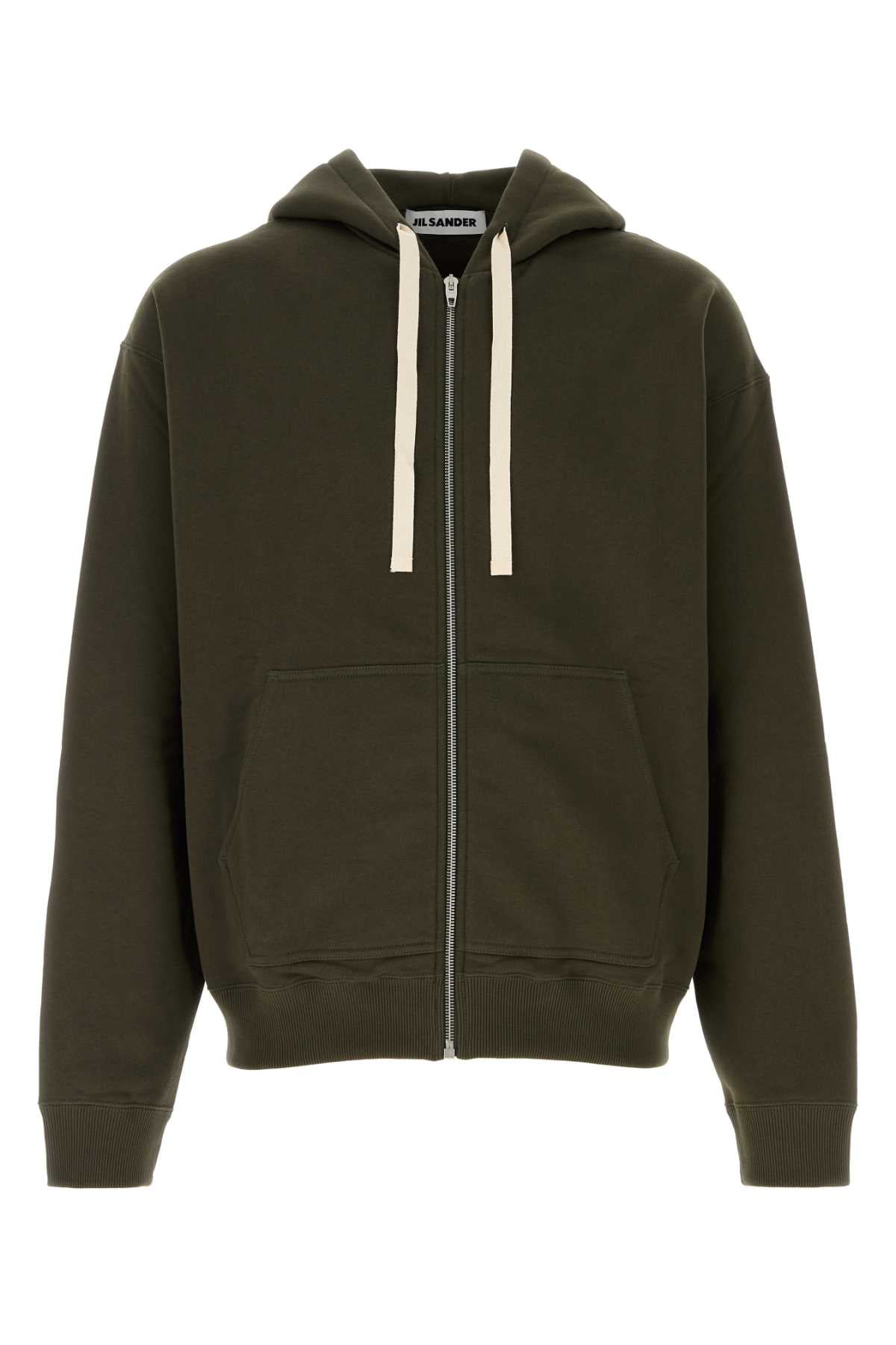 Jil Sander Zip-Up Cotton Hoodie — Olive