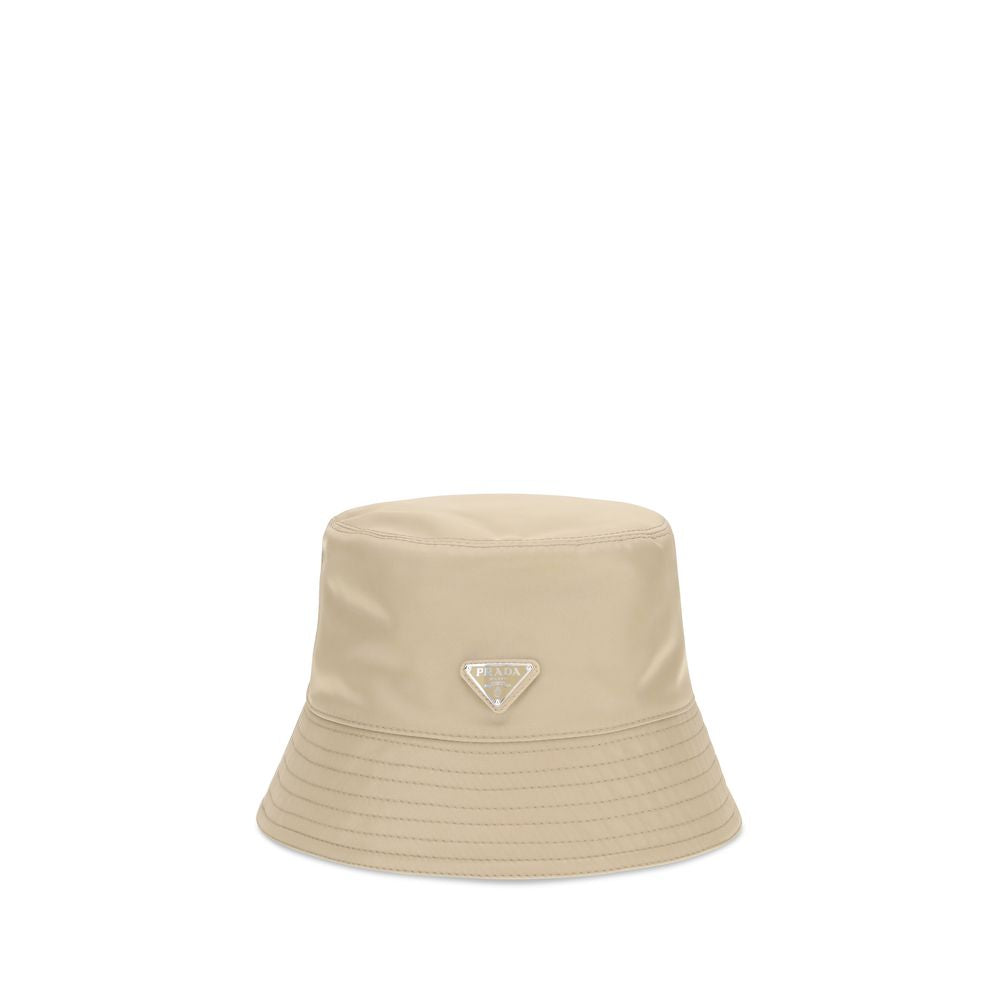 Prada PR2HC1372DMIF0040BB Logo-Plaque Nylon Bucket Hat — Beige
